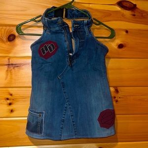 Custom one of a kind Harley Davidson backless jean shirt.